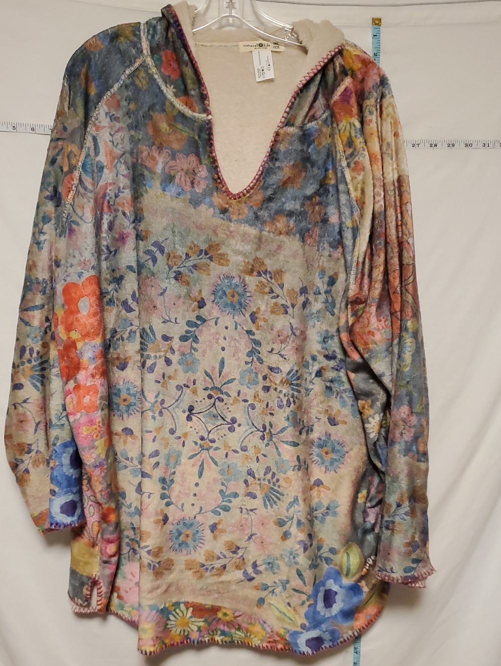Natural Life Cozy Blanket Hoodie Floral Patchwork Oversized Boho Cottagecore